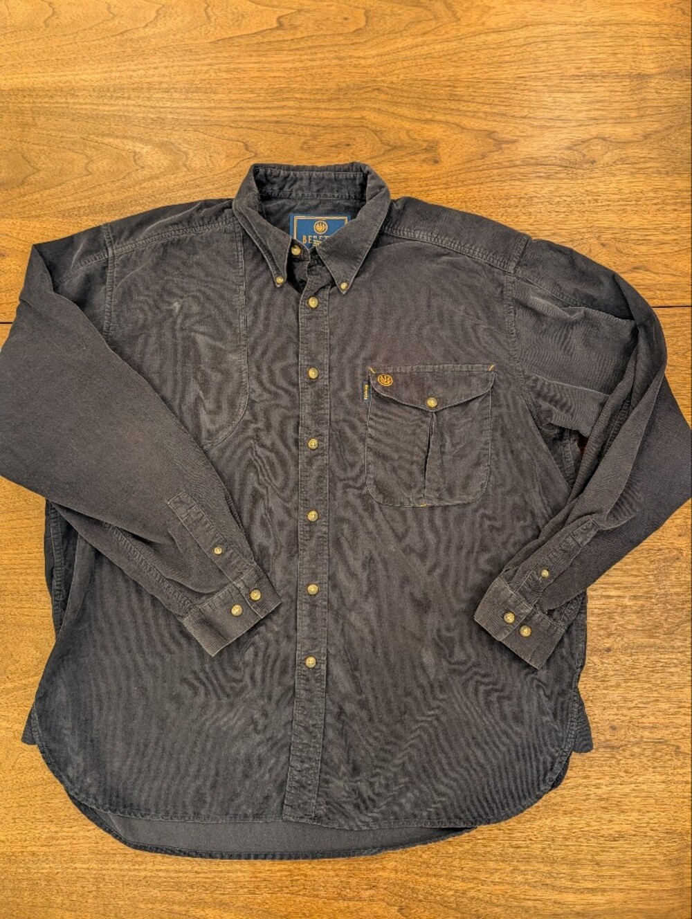 Beretta XL Corduroy Hunting Shirt Button Down Collar Charcoal Grey Cotton